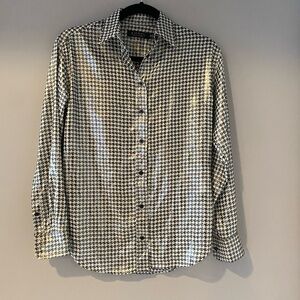 Lauren Ralph Lauren Sheer Black & White Houndstooth Button-Up Blouse